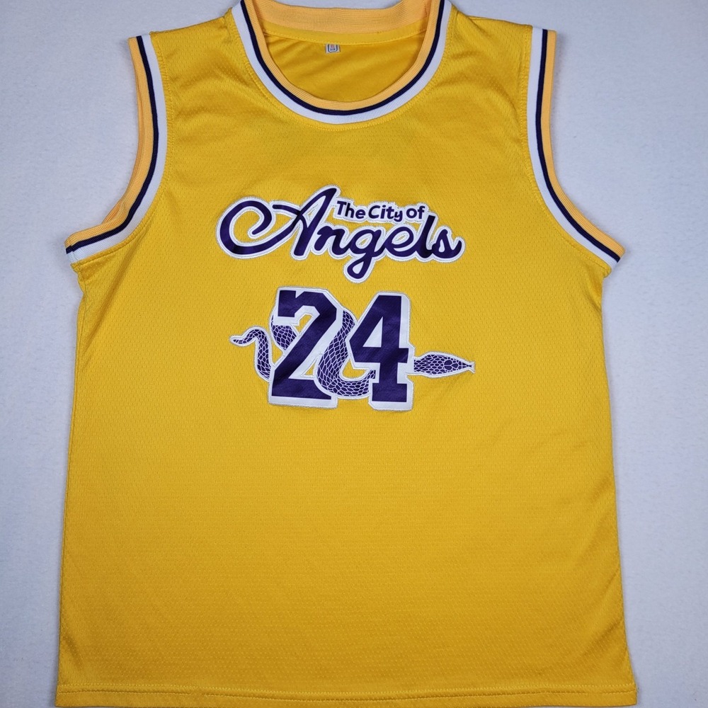 Kobe Bryant #24 Yellow Mamba The City Of Angels Basketball Jersey Youth Size XL
